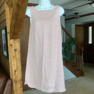 Beachlunchlounge Lightweight Red & White Striped Linen Blend Sleeveless Dress XS